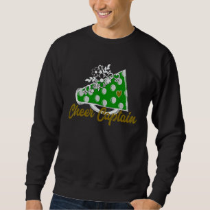 Cheer Captain  Green Megaphone Heart Flower Accent Sweatshirt