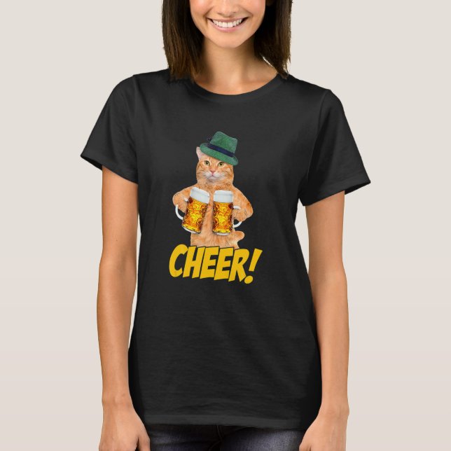 Cheer  Cat Beer  Cat Drinking Beer T-Shirt (Front)