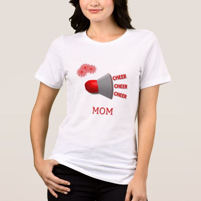 Cheer Cheer Cheer MOM Megaphone PomPoms Tri-Blend Shirt (Front)