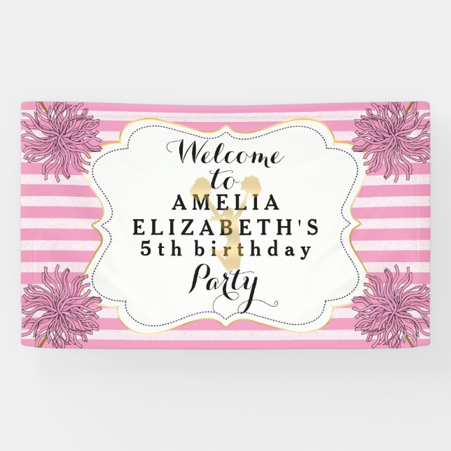Cheer Cheerleader Pink | Gold Girl Birthday Party Banner (Horizontal)