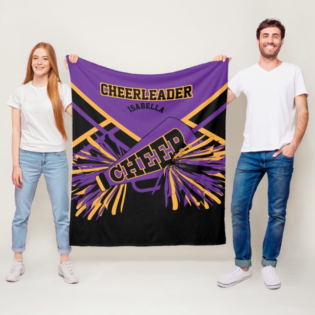 Cheer Cheerleader - Purple, Gold & Black Fleece Blanket (In Situ)