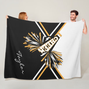 Cheer 📣 Cheerleader - White, Gold & Black Fleece Blanket