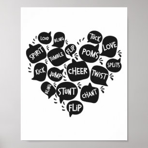 Cheer Cheerleading Heart Word Cloud Tuck Love Spli Poster