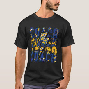 Cheer Coach Lightning Bolt Cheer Leopard Blue Gold T-Shirt