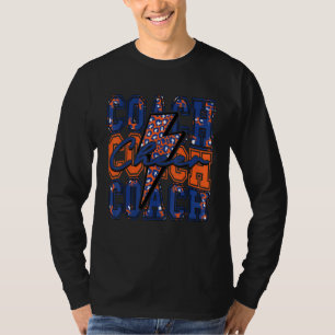 Cheer Coach Lightning Bolt Cheer Leopard Blue Oran T-Shirt