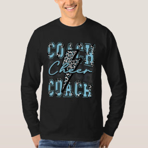 Cheer Coach Lightning Bolt Cheer Leopard Light Blu T-Shirt