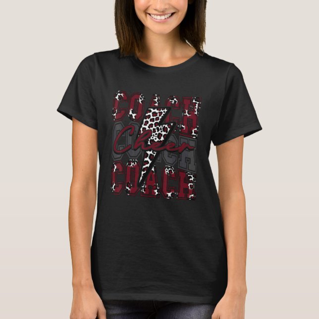 Cheer Coach Lightning Bolt Cheer Leopard Maroon T-Shirt (Front)