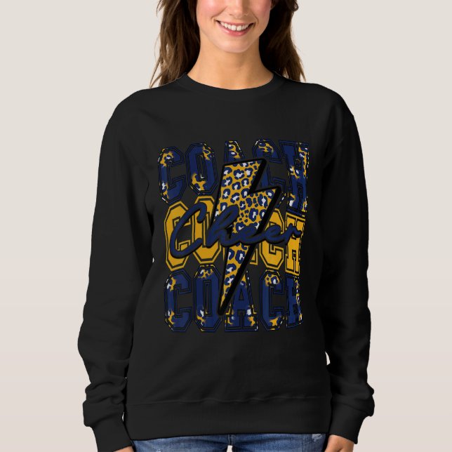 Cheer Coach Lightning Bolt Cheer Leopard Navy Gold Sweatshirt (Front)