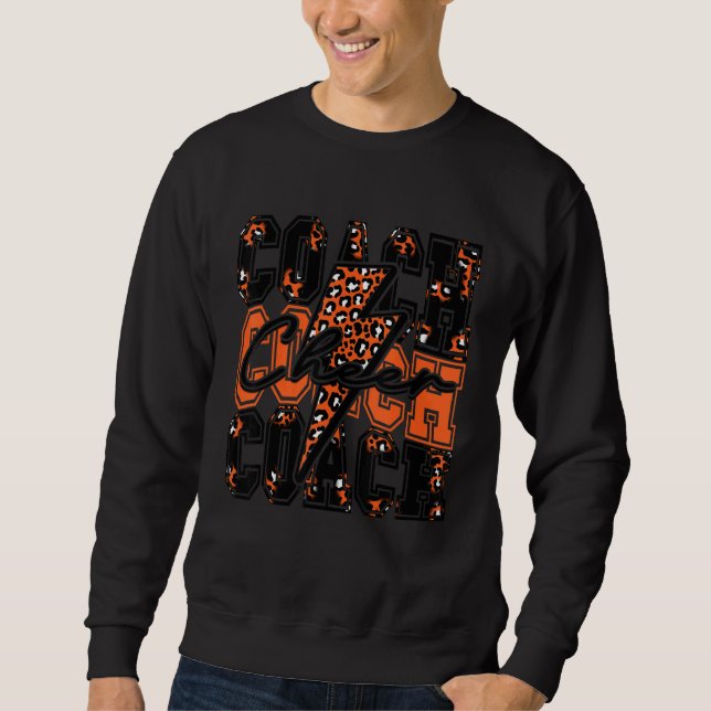 Cheer Coach Lightning Bolt Cheer Leopard Orange Bl Sweatshirt (Front)