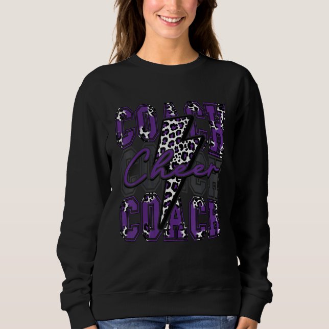 Cheer Coach Lightning Bolt Cheer Leopard Purple Sweatshirt (Front)