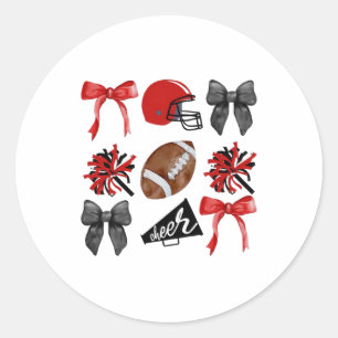Cheer Coquette Bow American Footll Autumn Thanksgi Classic Round Sticker