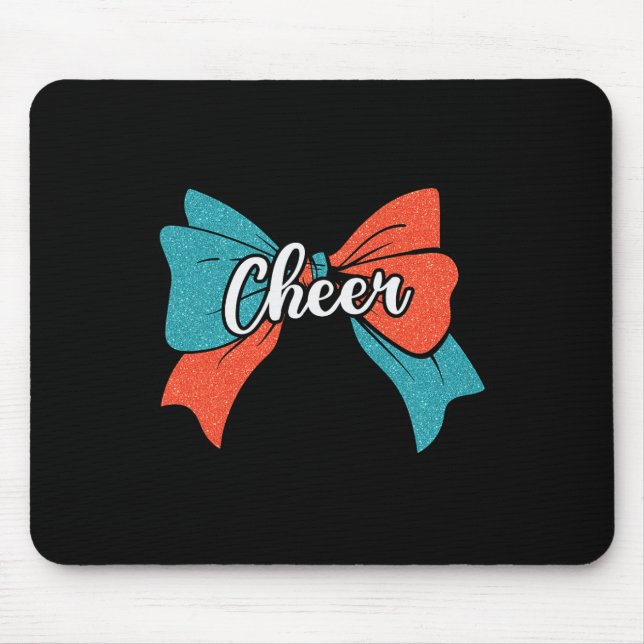Cheer Coquette Bow Teal Blue Orange Cheerleader Ch Mouse Pad (Front)