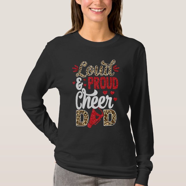 Cheer Dad Biggest Fan Leopard Print And Pom Pom T-Shirt (Front)