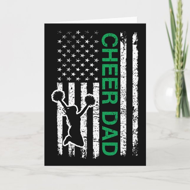 Cheer Dad Flag Green Cheerleading  Card (Front)