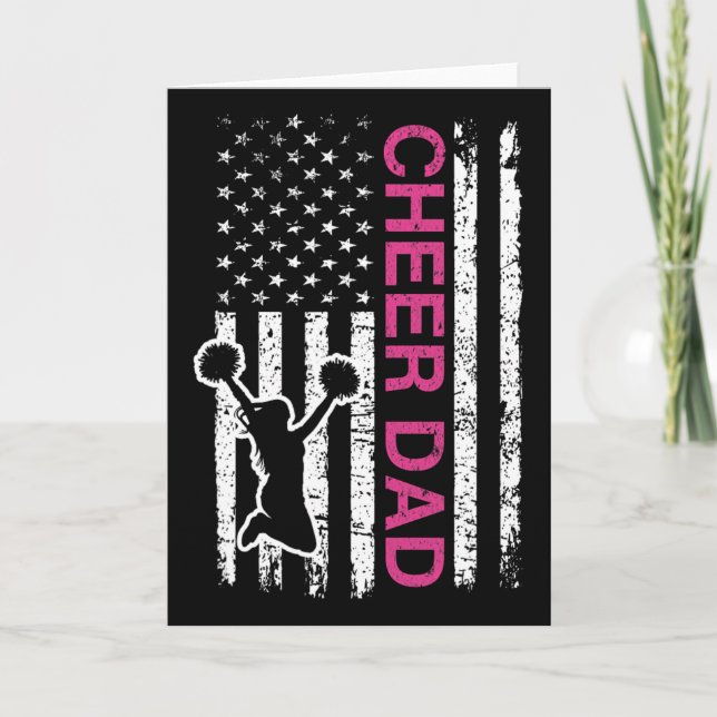 Cheer Dad Flag Pink Cheerleading  Card (Front)