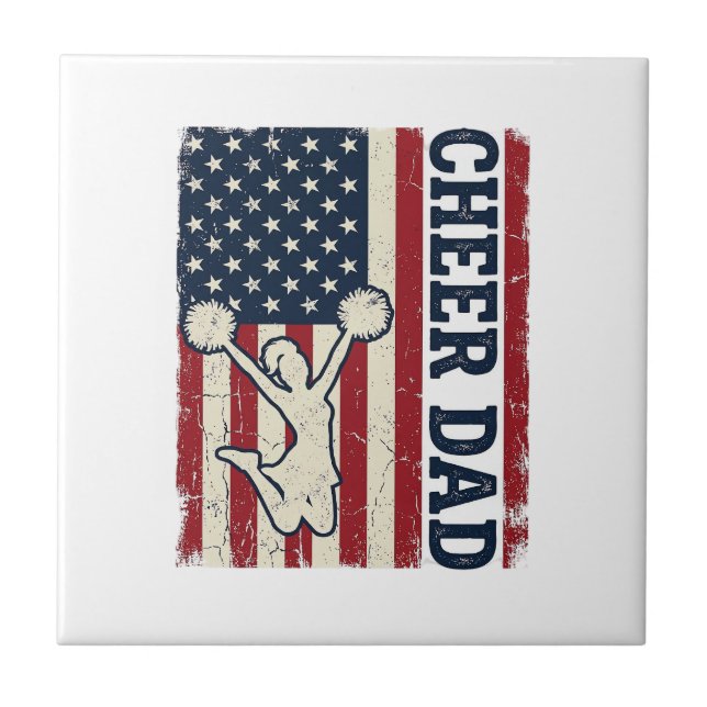 Cheer Dad Patriotic American Flag Vector Shirt Des Tile (Front)