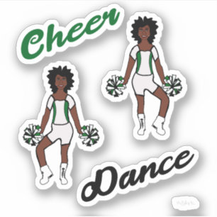 Cheer Dance Pom Stickers (White Green)