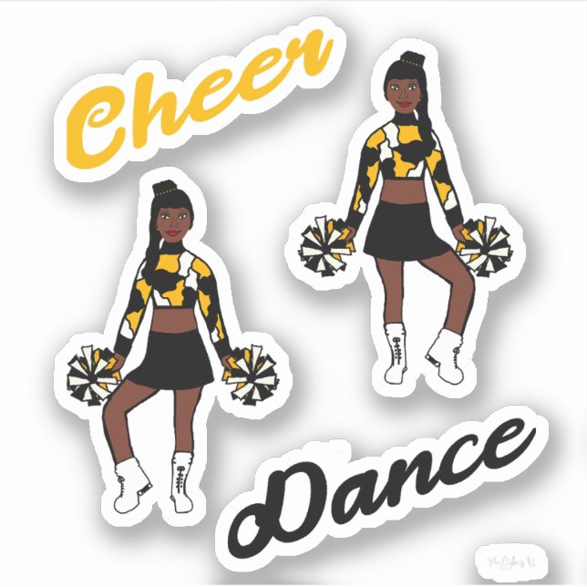 Cheer Dance Pom  Stickers (Yellow Camo) (Front)