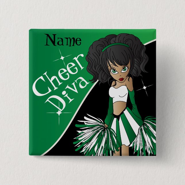 Cheer Diva Cheerleader Girl | DIY Name | Green 15 Cm Square Badge (Front)