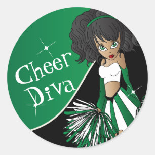 Cheer Diva Girl 📣 Cheerleader in Green Classic Round Sticker