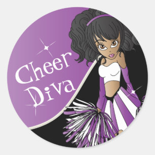 Cheer Diva Girl Cheerleader in Purple Classic Round Sticker