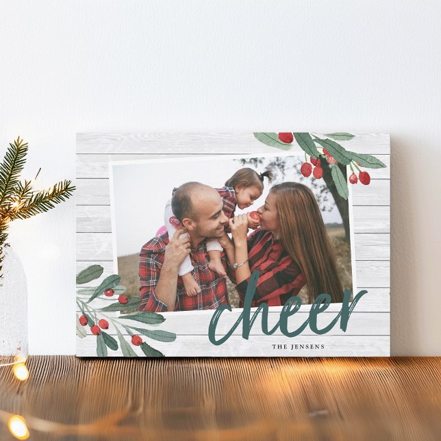 Cheer | Farmhouse Holly Photo Holiday Card (Creator Uploaded)
