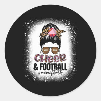 Cheer Football Cheerleading Mum Of Both Messy Bun  Classic Round Sticker