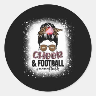 Cheer Football Cheerleading Mum Of Both Messy Bun  Classic Round Sticker