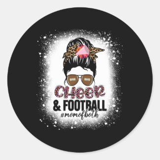 Cheer Football Cheerleading Mum Of Both Messy Bun  Classic Round Sticker