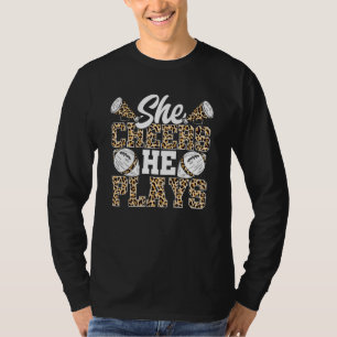 Cheer Football Mom Leopard Pattern Football Cheer  T-Shirt