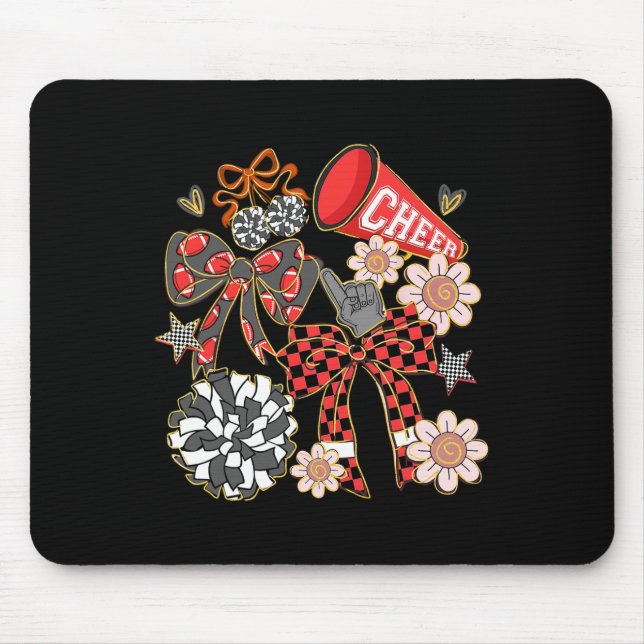 Cheer Footll Coquette Bow Game Day Cheerleader Red Mouse Pad (Front)