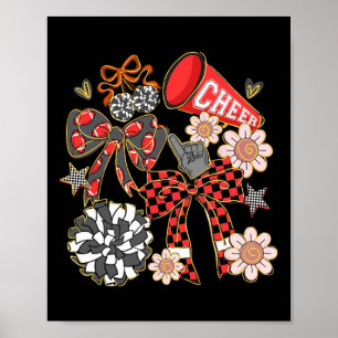 Cheer Footll Coquette Bow Game Day Cheerleader Red Poster