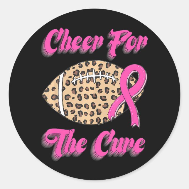 Cheer For A Cure Football Pink Ribbon Breast Classic Round Sticker (Front)