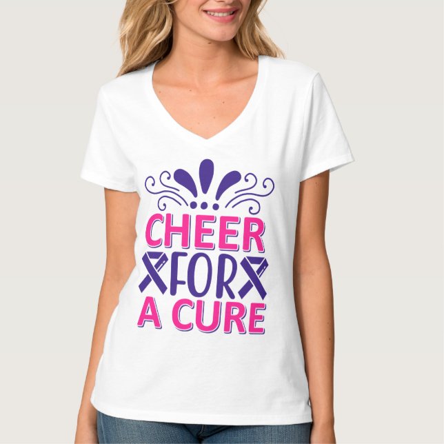 Cheer For A Cure Pink and Purple T-Shirt (Front)