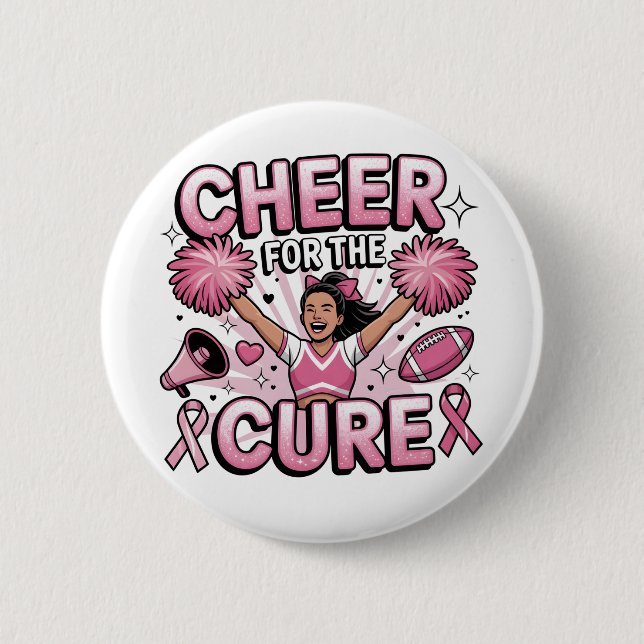 Cheer For The Cure Leopard Cheer Pink Football 6 Cm Round Badge (Front)