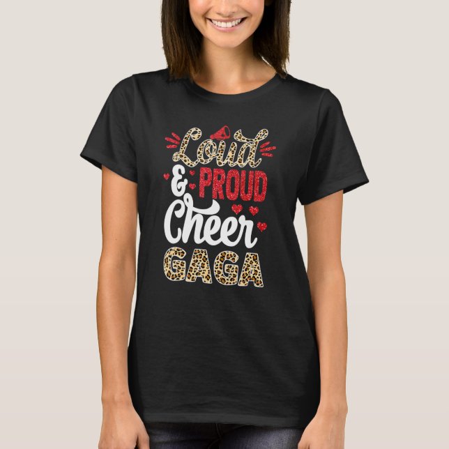 Cheer Gaga Biggest Fan Leopard Print And Pom Pom T-Shirt (Front)