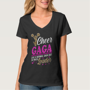 Cheer Gaga Biggest Fan Leopard Print And Pom Pom T-Shirt