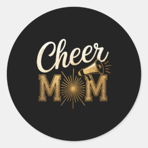 Cheer Gold Cheerleader Cheerleading Mom Game Day D Classic Round Sticker
