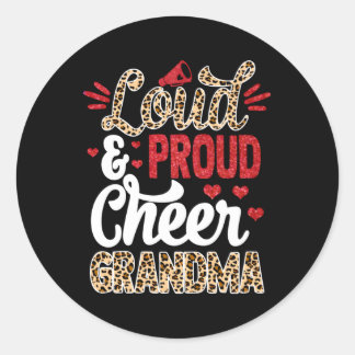 Cheer Grandma Biggest Fan Leopard Print And Pom Po Classic Round Sticker