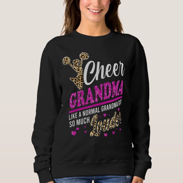 Cheer Grandma Biggest Fan Leopard Print And Pom Po Sweatshirt (Front)