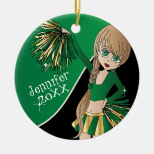 Cheer Green Cheerleader Girl Ceramic Tree Decoration