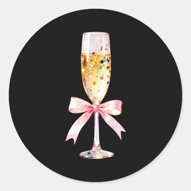 Cheer Happy New Year Coquette Bow Champagne New Ye Classic Round Sticker (Front)