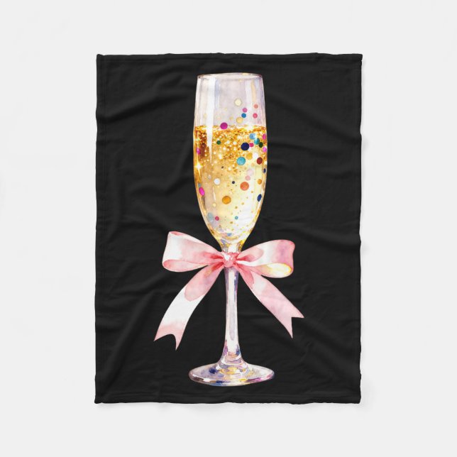 Cheer Happy New Year Coquette Bow Champagne New Ye Fleece Blanket (Front)