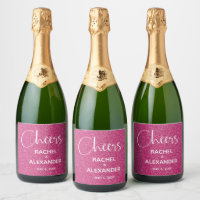 CHEER Hot Pink Glitter Wedding Sparkling Wine Labe