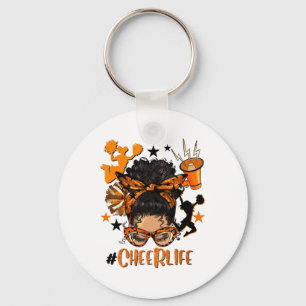 Cheer Life Messy Bun Brunette Orange Black Cheerle Key Ring