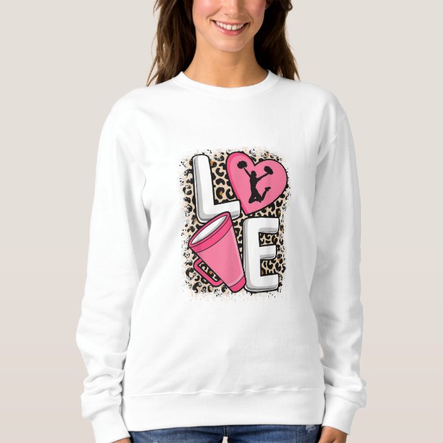 Cheer Love leopard print pink crew sweater  (Front)