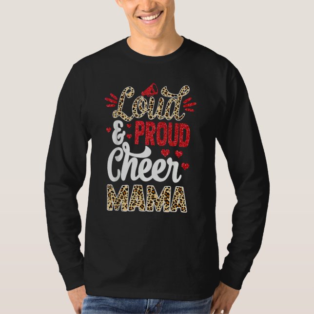 Cheer Mama Biggest Fan Leopard Print And Pom Pom T-Shirt (Front)