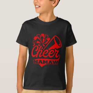Cheer Mamaw Biggest Fan Black And Red Pom Pom T-Shirt