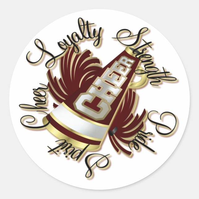Cheer Maroon and Gold Qualities Classic Round Sticker (Front)