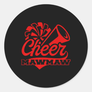 Cheer Mawmaw Biggest Fan Black And Red Pom Pom Classic Round Sticker